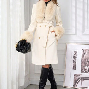 Apricot Elegant Women's Long Sleeve Double Breasted Long Coat